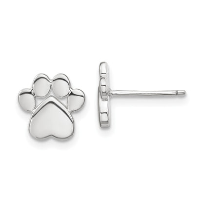Sterling Silver Rh-Plated Paw Print W/2 In Ext. Post Earring Necklace Set