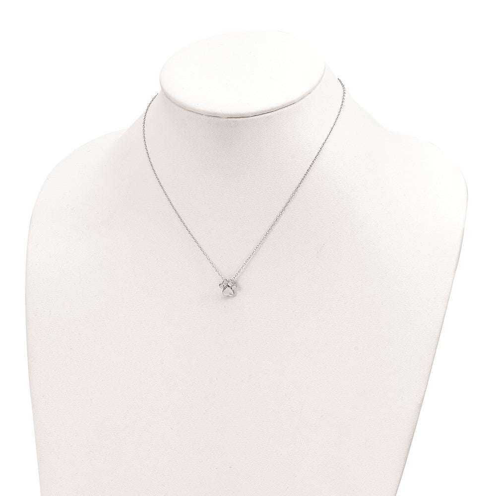 Sterling Silver Rh-Plated Paw Print W/2 In Ext. Post Earring Necklace Set