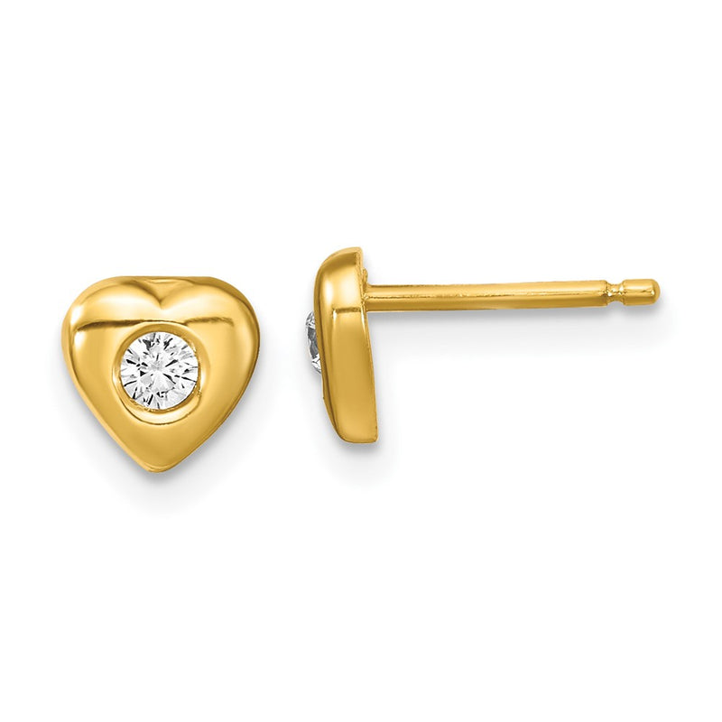 Sterling Silver & Gold-Tone Polished Cz Heart Children'S 14In Necklace And Post Earrings Set