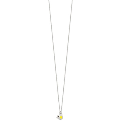 Sterling Silver Polished Yellow & Black Enameled Bird 14In Necklace And Post Earrings Set