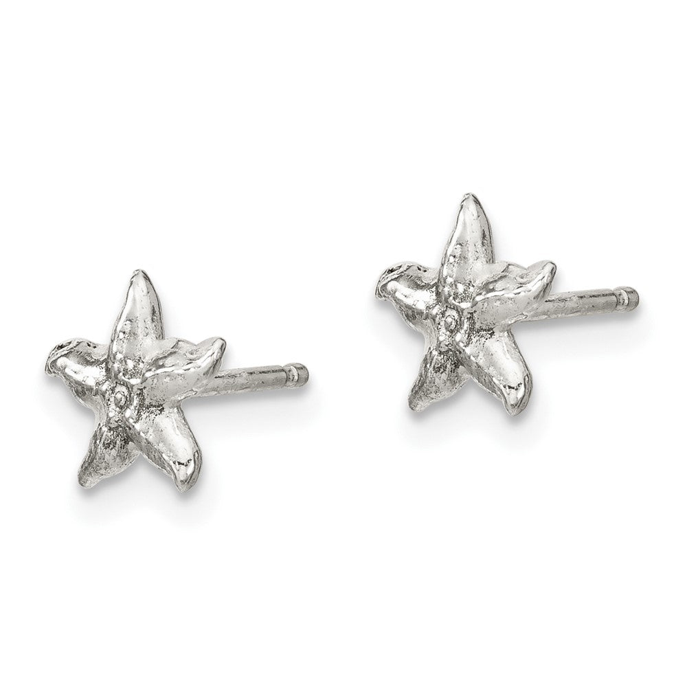 Sterling Silver Polished & Textured Starfish Children'S 14In Necklace And Post Earrings Set