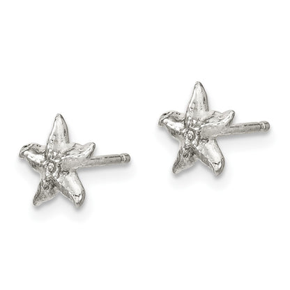 Sterling Silver Polished & Textured Starfish Children'S 14In Necklace And Post Earrings Set