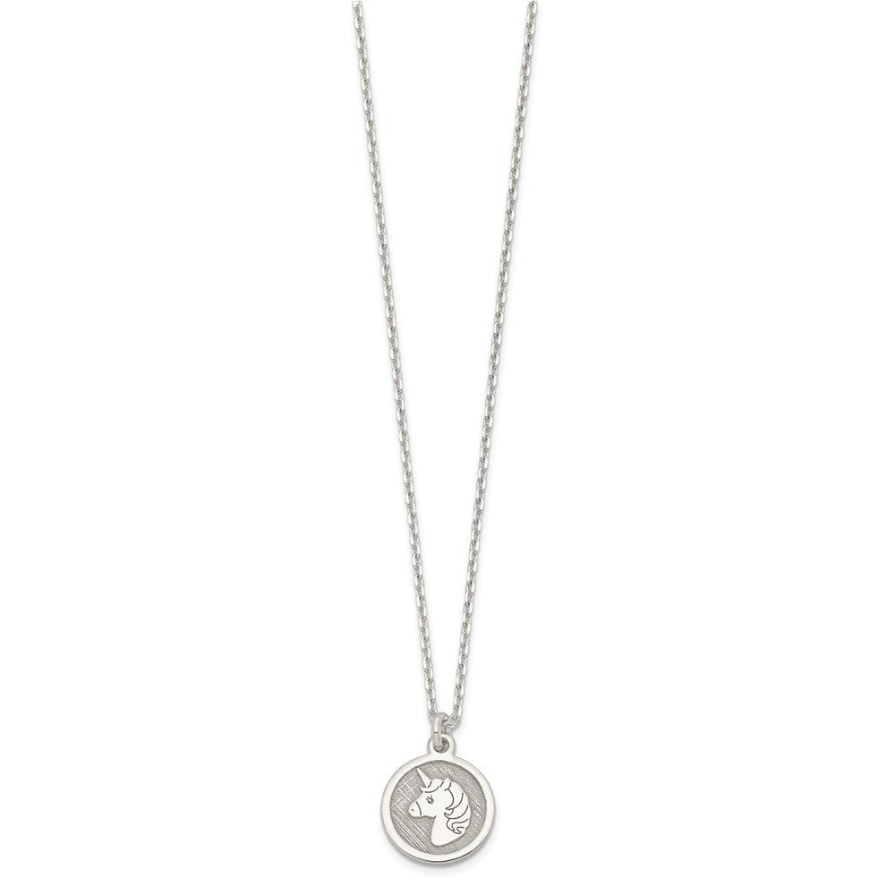 Sterling Silver Polished & Textured Unicorn Children'S 14In Necklace And Post Earrings Set