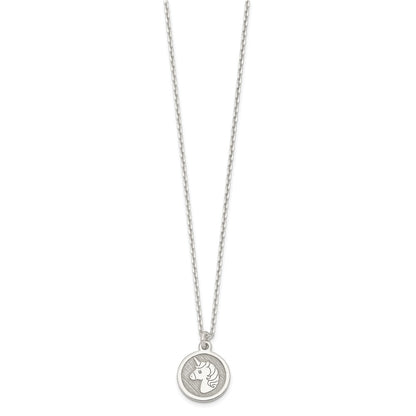 Sterling Silver Polished & Textured Unicorn Children'S 14In Necklace And Post Earrings Set