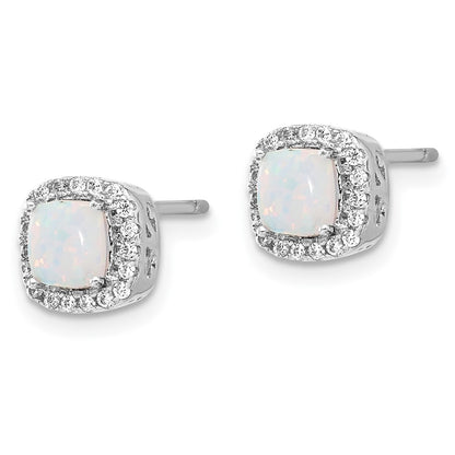 Sterling Silver Rhodium Plated CZ and Created Opal Halo Pendant and Earring Set