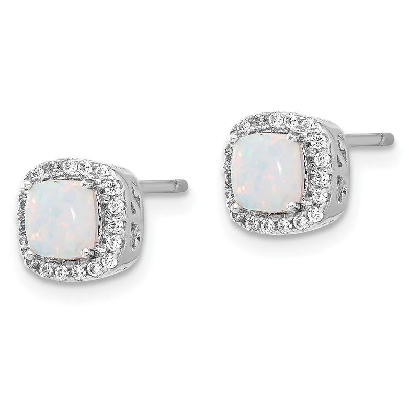 Sterling Silver Rhodium Plated CZ and Created Opal Halo Pendant and Earring Set