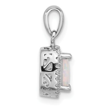Sterling Silver Rhodium Plated CZ and Created Opal Halo Pendant and Earring Set