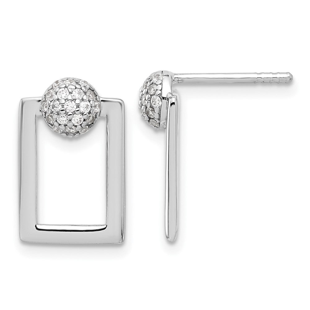 Sterling Silver Rhodium Plated Micro Pave CZ Rectangle Earrings and Pendant Set