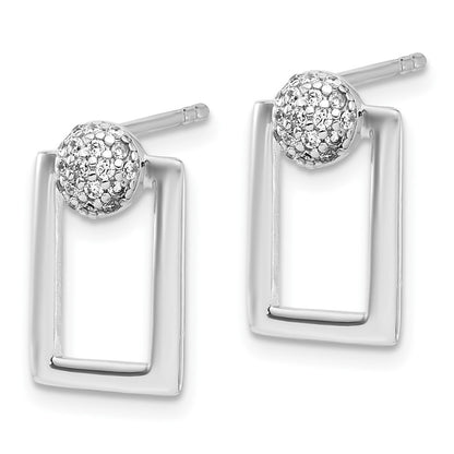 Sterling Silver Rhodium Plated Micro Pave CZ Rectangle Earrings and Pendant Set