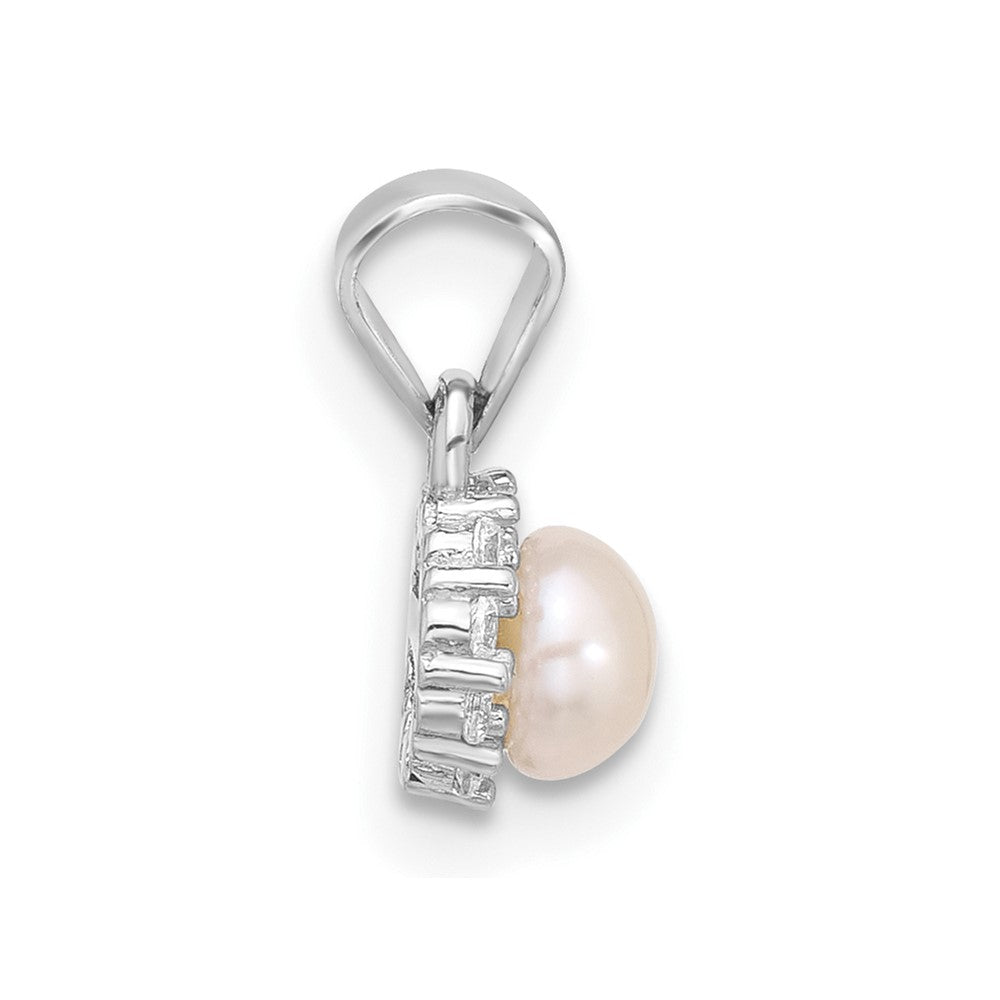 Sterling Silver Rhodium Plated 4-4.5mm Fwc Pearl and CZ Earrings and Pendant Set