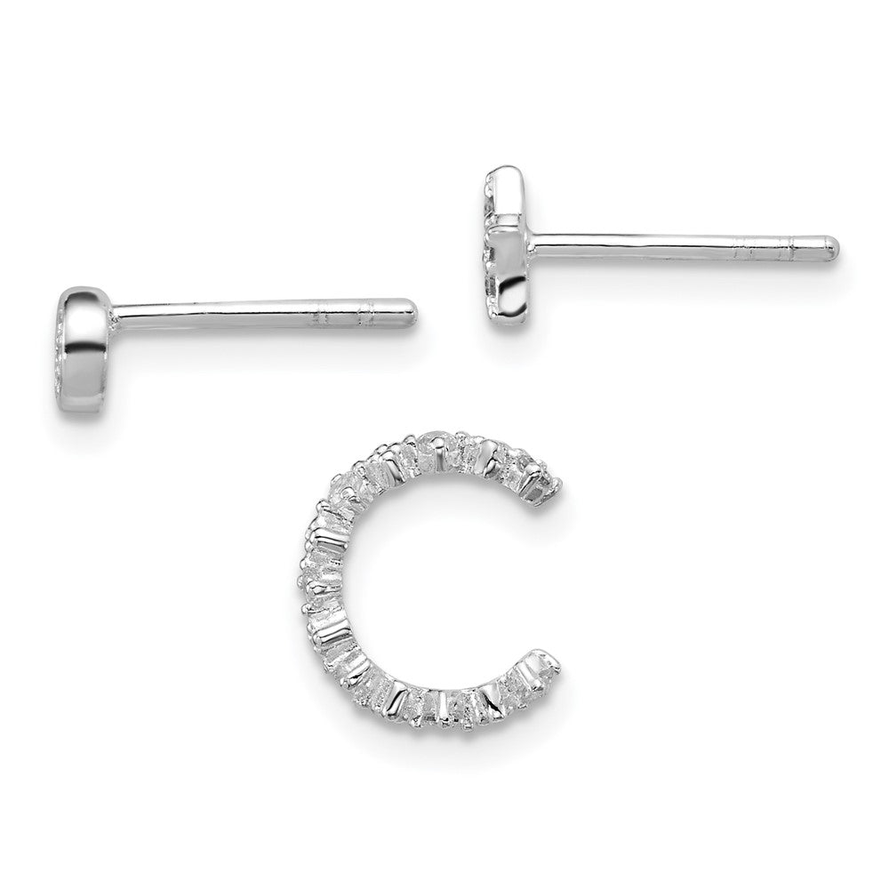 Sterling Silver Rh-Pltd Polished CZ Star Circle and Ear Cuff Set of 3 Single Earring Set