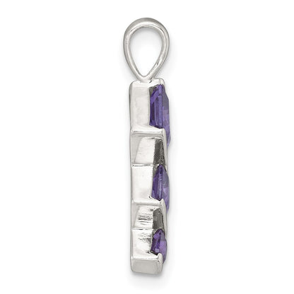 Sterling Silver Purple CZ Pendant and Post Earring Set