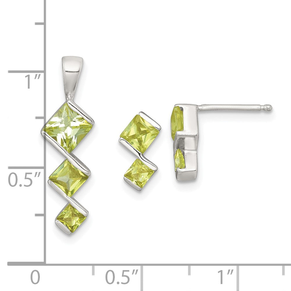 Sterling Silver Yellow CZ Pendant and Post Earring Set