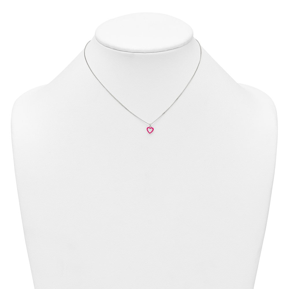 Sterling Silver Polished Pink Enameled Heart Children's Post Earring and Necklace Set