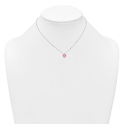 Sterling Silver Polished Pink Enameled Heart Children's Post Earring and Necklace Set