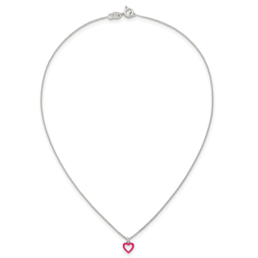 Sterling Silver Polished Pink Enameled Heart Children's Post Earring and Necklace Set