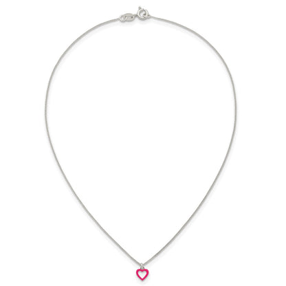 Sterling Silver Polished Pink Enameled Heart Children's Post Earring and Necklace Set