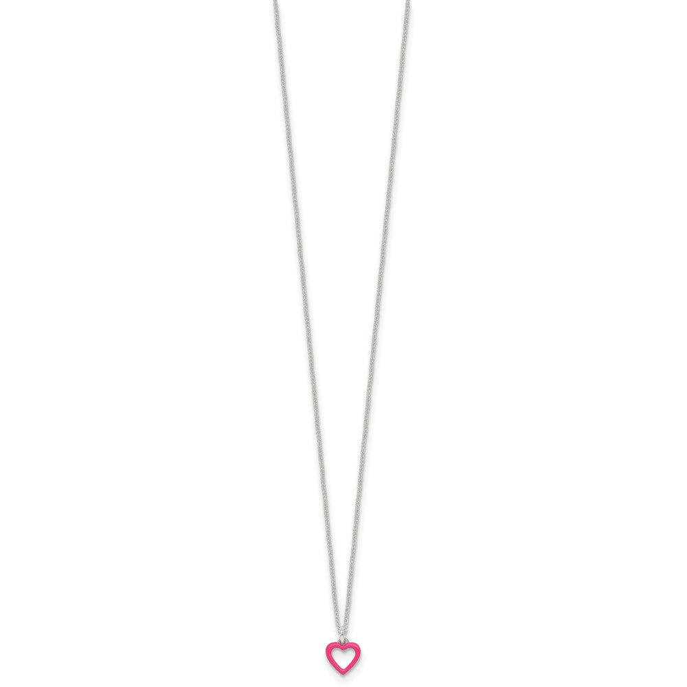 Sterling Silver Polished Pink Enameled Heart Children's Post Earring and Necklace Set