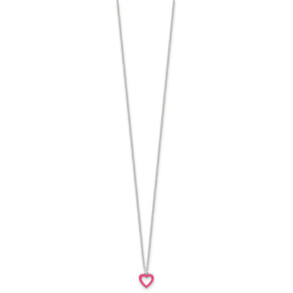 Sterling Silver Polished Pink Enameled Heart Children's Post Earring and Necklace Set