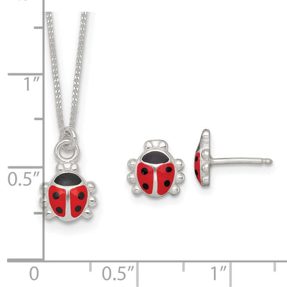 Sterling Silver Enameled Lady Bug Children's Earrings and Necklace Set