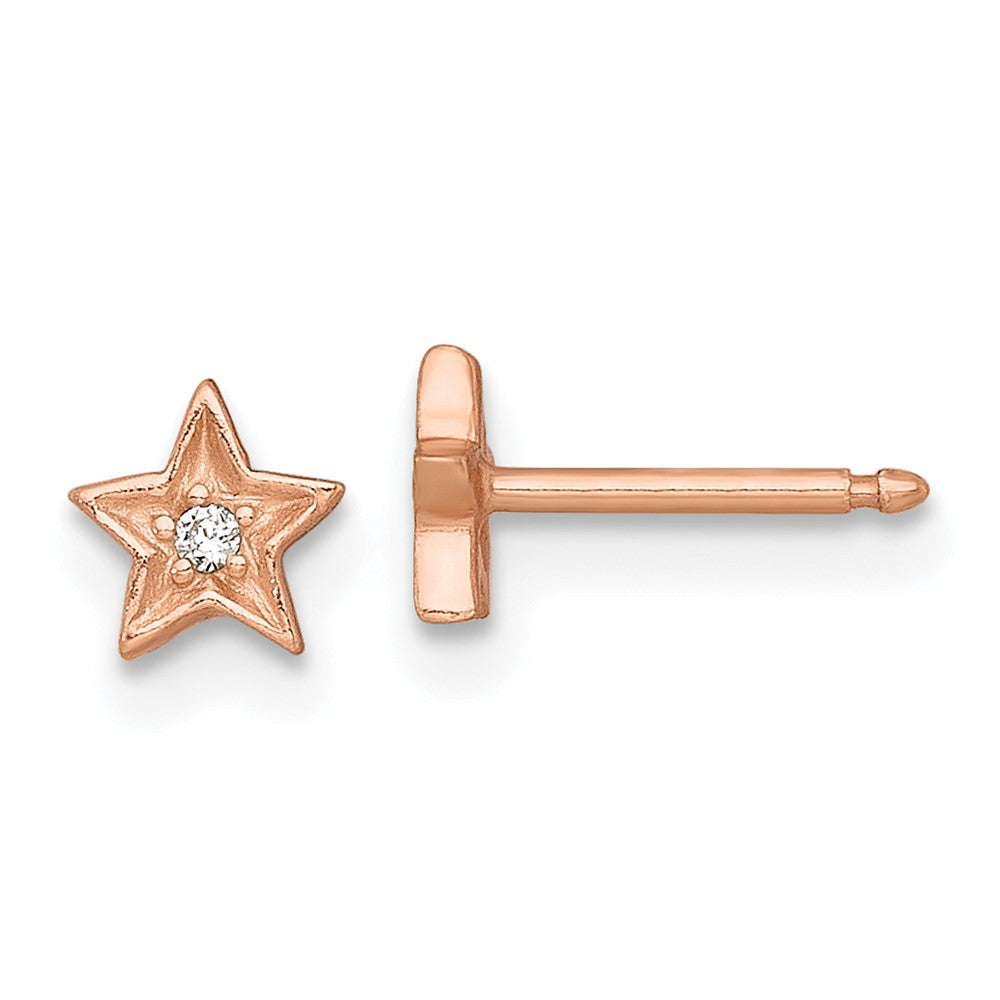 Sterling Silver Rose-Tone CZ Star Children's Post Earring and Necklace Set