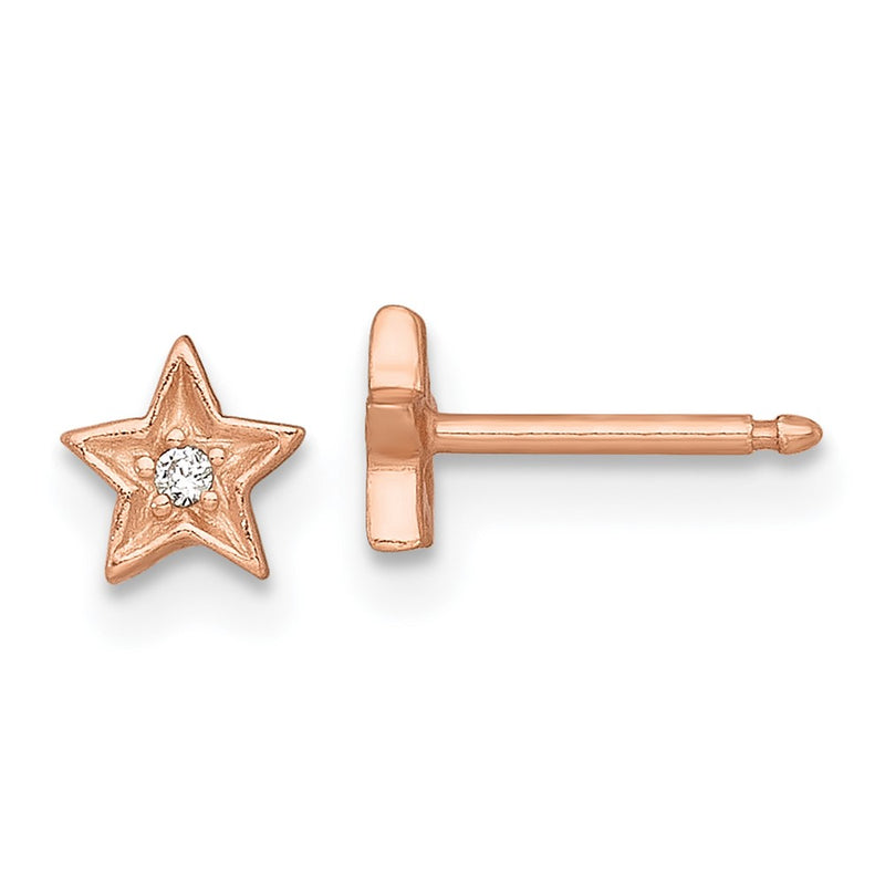 Sterling Silver Rose-Tone CZ Star Children's Post Earring and Necklace Set