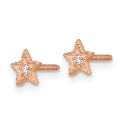 Sterling Silver Rose-Tone CZ Star Children's Post Earring and Necklace Set