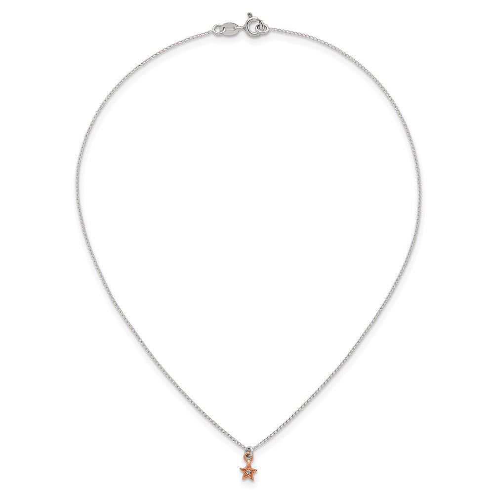 Sterling Silver Rose-Tone CZ Star Children's Post Earring and Necklace Set