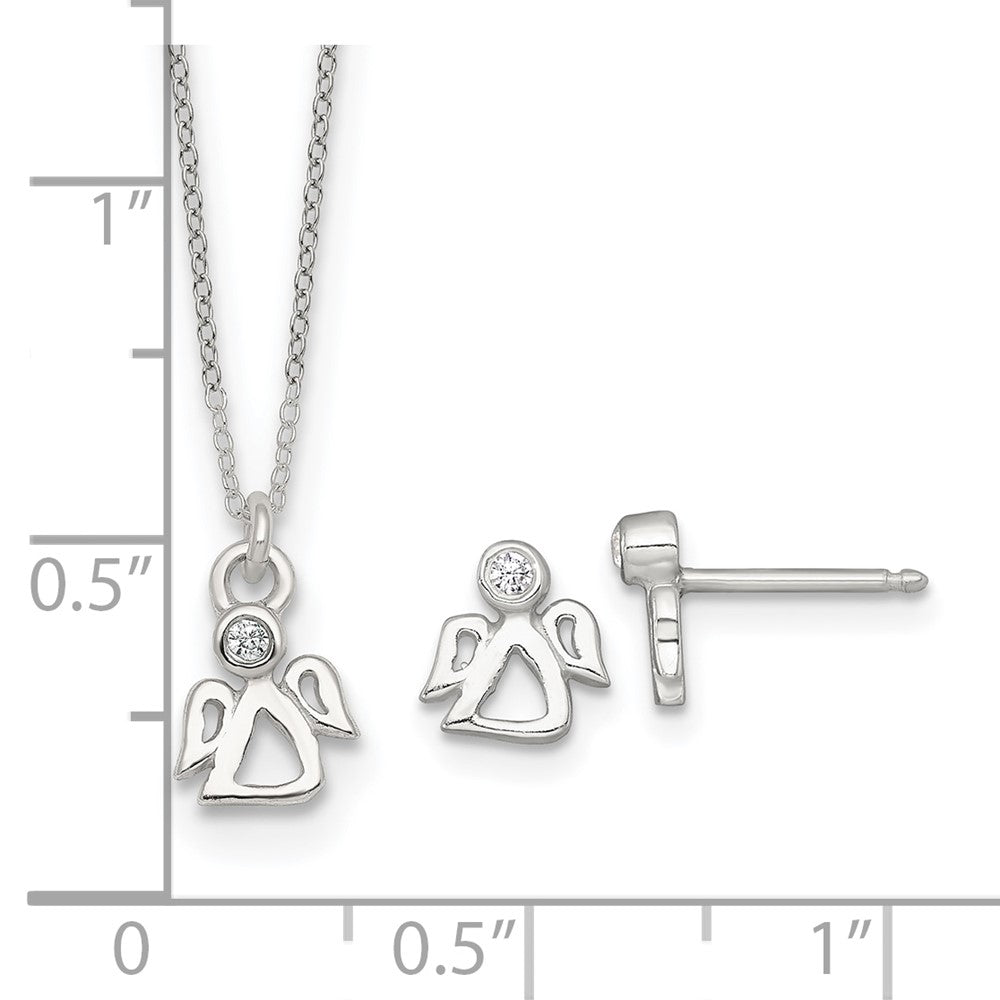 Sterling Silver CZ Angel Children's Post Earring and Necklace Set