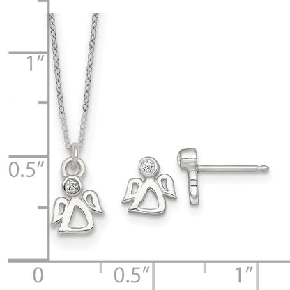 Sterling Silver CZ Angel Children's Post Earring and Necklace Set