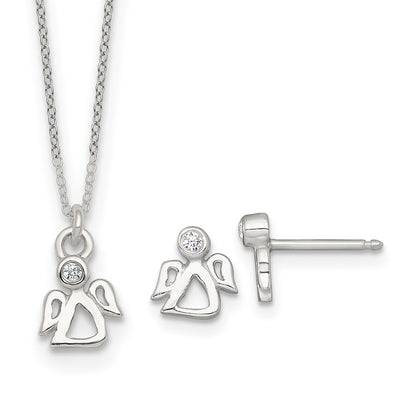 Sterling Silver CZ Angel Children's Post Earring and Necklace Set