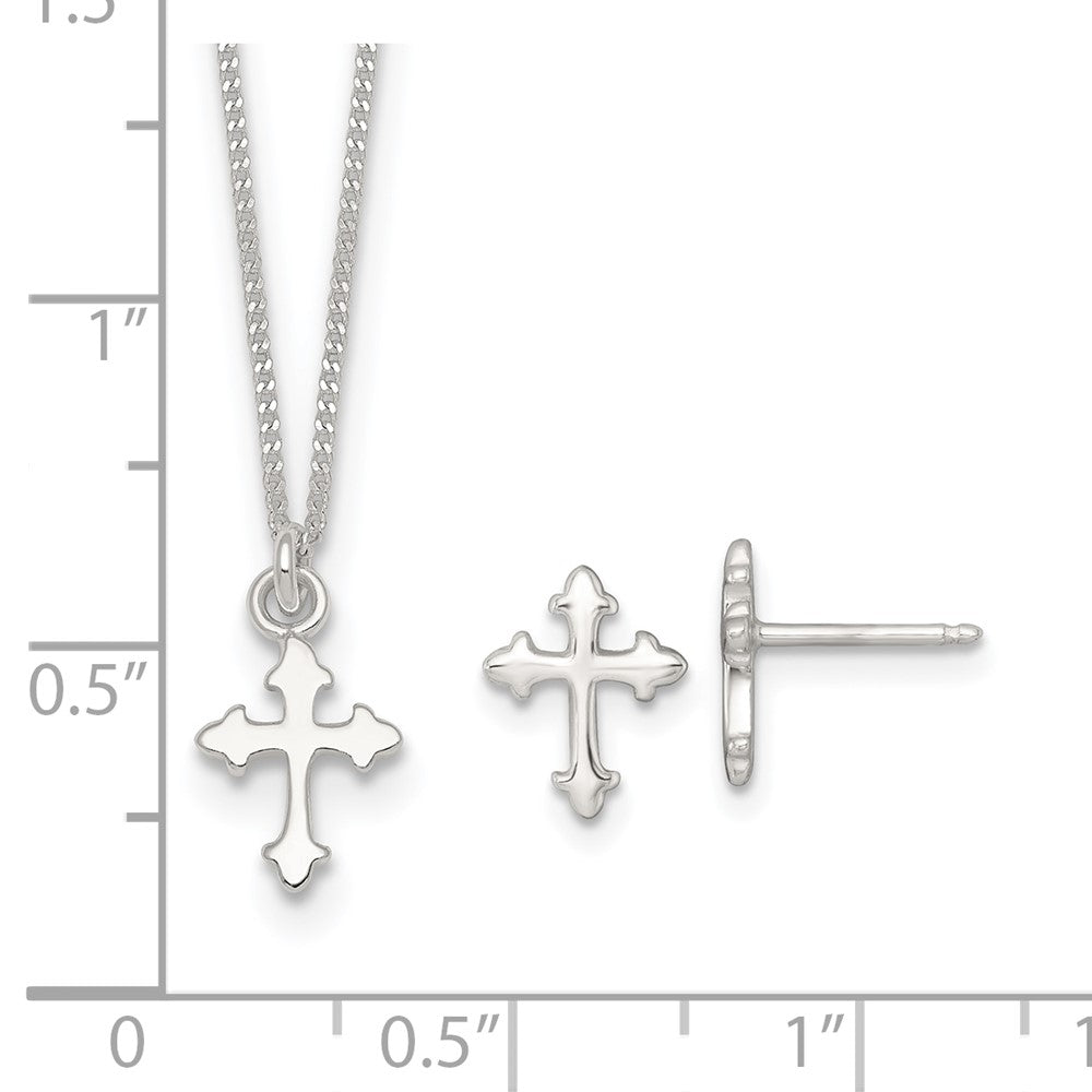 Sterling Silver Polished Cross Children's Earring/necklace Set