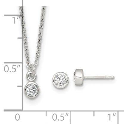 Sterling Silver CZ Kids Post Earring and Necklace Set