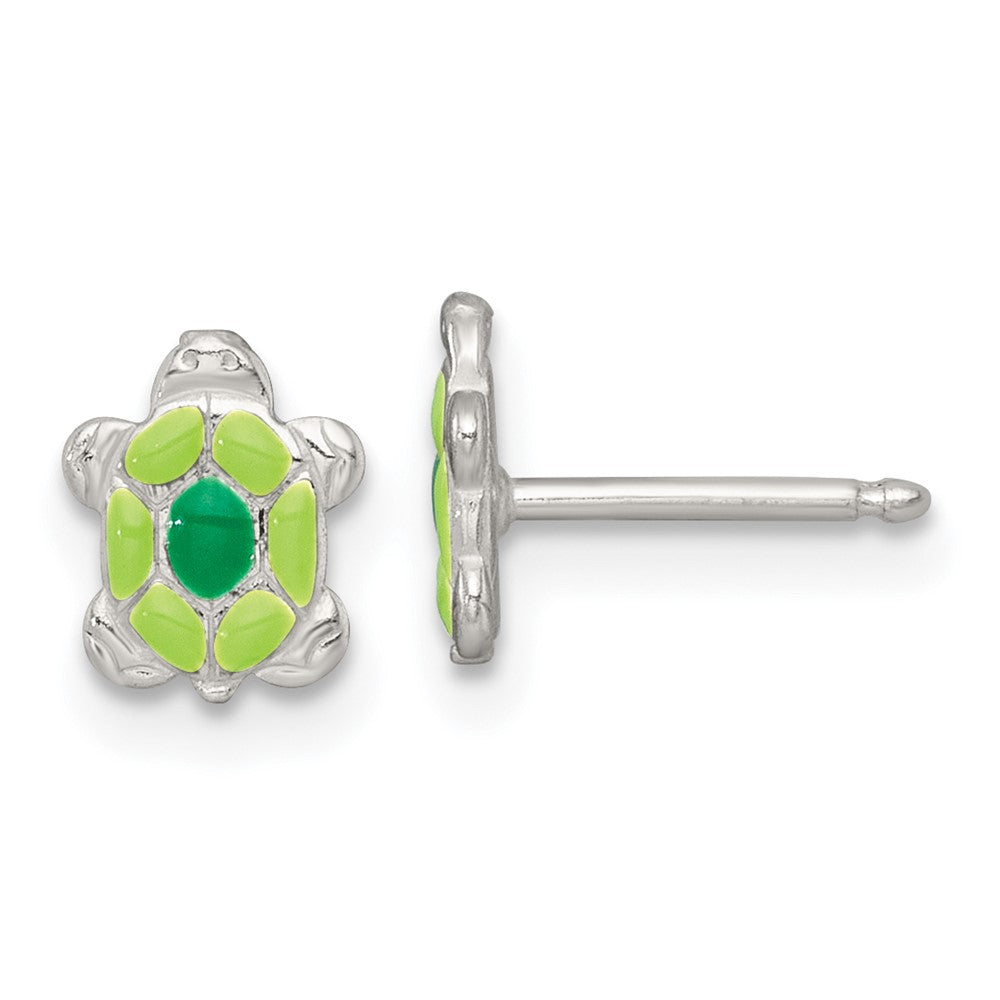 Sterling Silver Polished Enameled Turtle Children's Post Earrings and Necklace Set