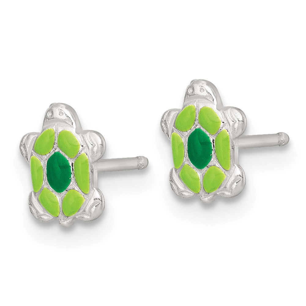Sterling Silver Polished Enameled Turtle Children's Post Earrings and Necklace Set