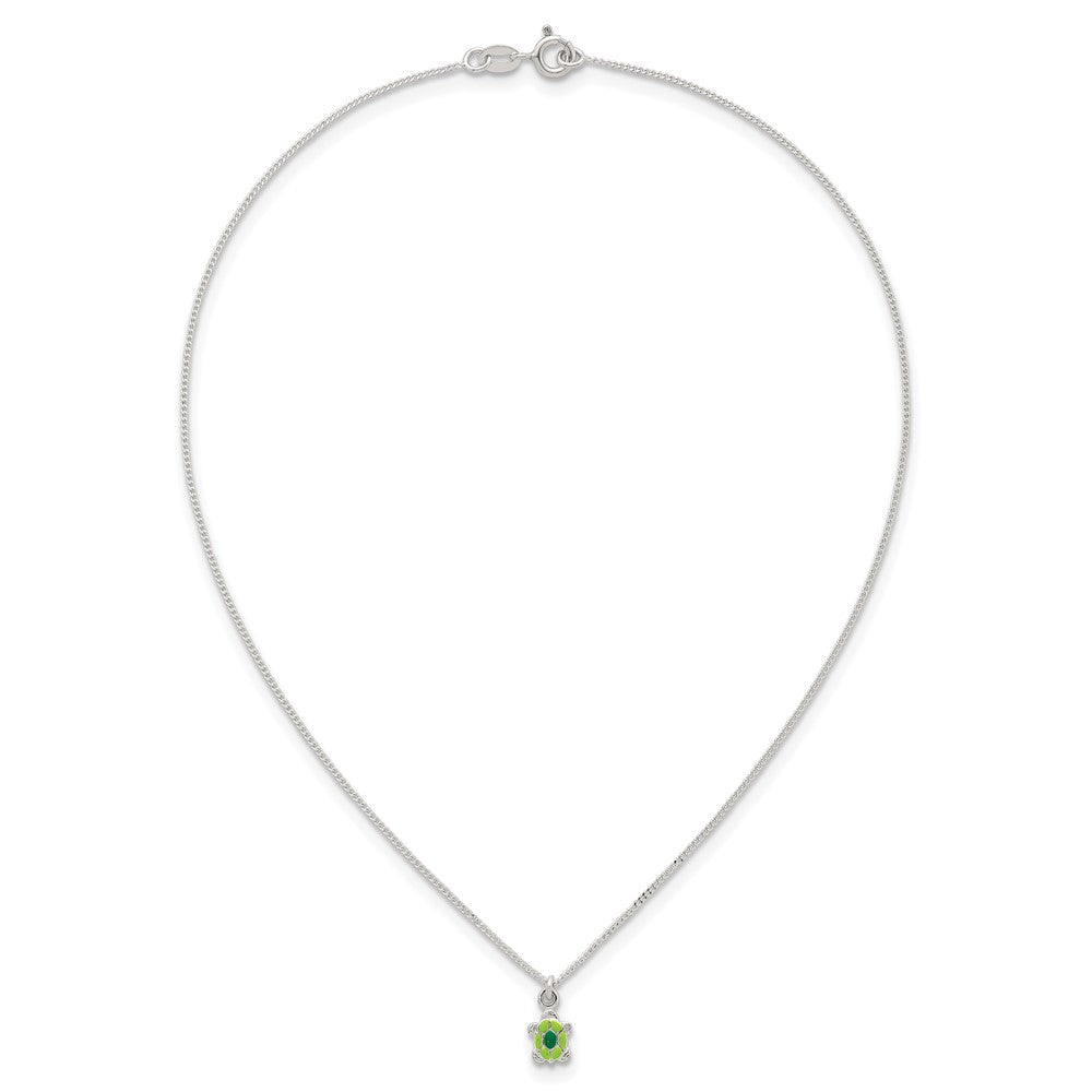 Sterling Silver Polished Enameled Turtle Children's Post Earrings and Necklace Set