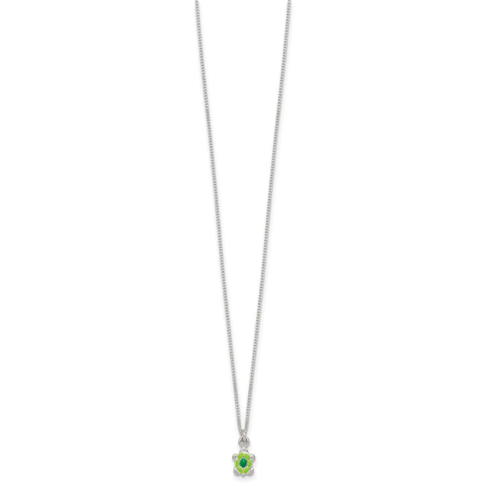 Sterling Silver Polished Enameled Turtle Children's Post Earrings and Necklace Set