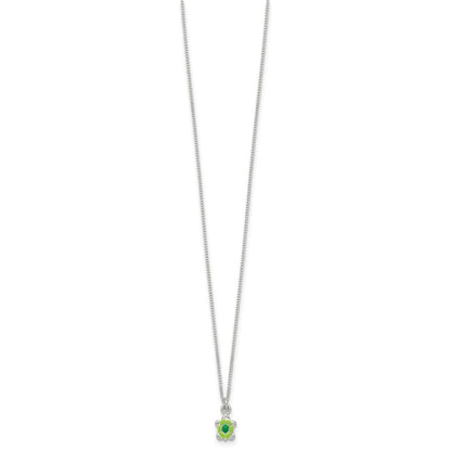 Sterling Silver Polished Enameled Turtle Children's Post Earrings and Necklace Set