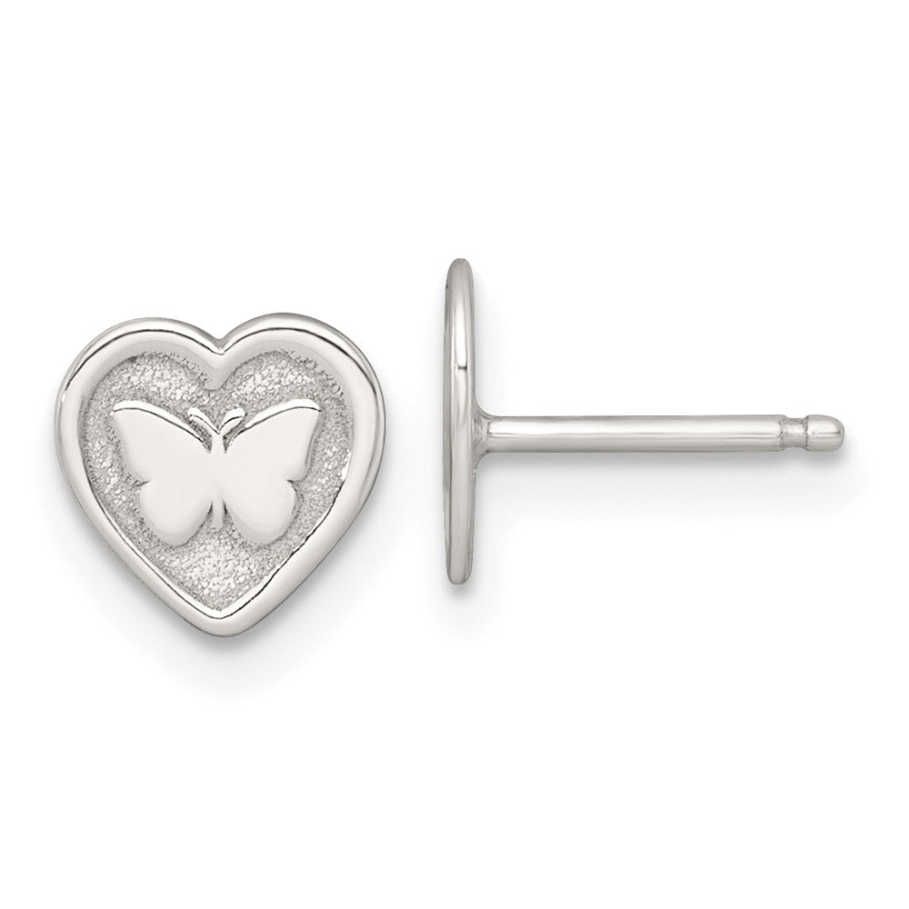 Sterling Silver Butterfly Heart Children's Post Earring and Necklace Set