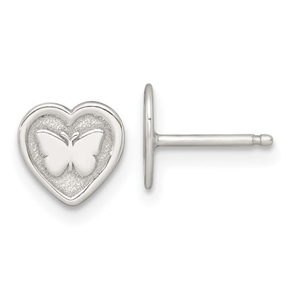 Sterling Silver Butterfly Heart Children's Post Earring and Necklace Set