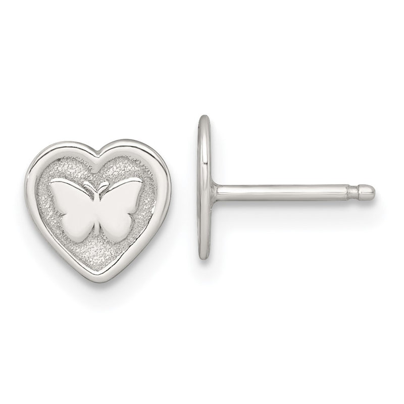 Sterling Silver Butterfly Heart Children's Post Earring and Necklace Set