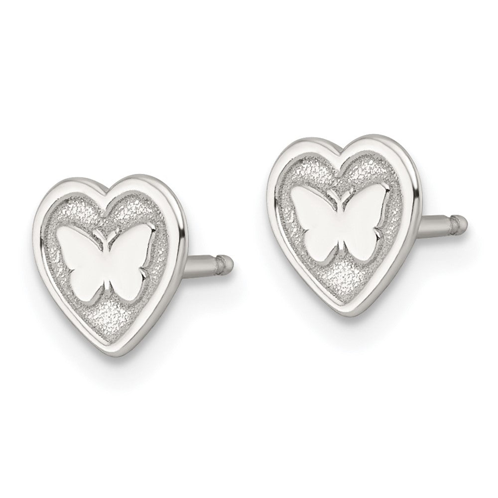 Sterling Silver Butterfly Heart Children's Post Earring and Necklace Set