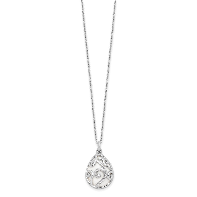 Sterling Silver Sentimental Expressions Rhodium-Plated White Agate Cz Dew Of Heaven 18In Necklace
