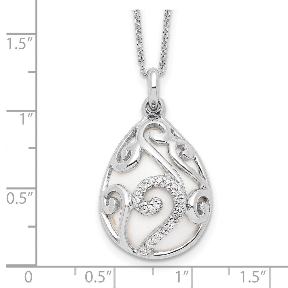 Sterling Silver Sentimental Expressions Rhodium-Plated White Agate Cz Dew Of Heaven 18In Necklace