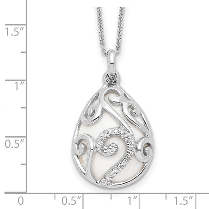 Sterling Silver Sentimental Expressions Rhodium-Plated White Agate Cz Dew Of Heaven 18In Necklace