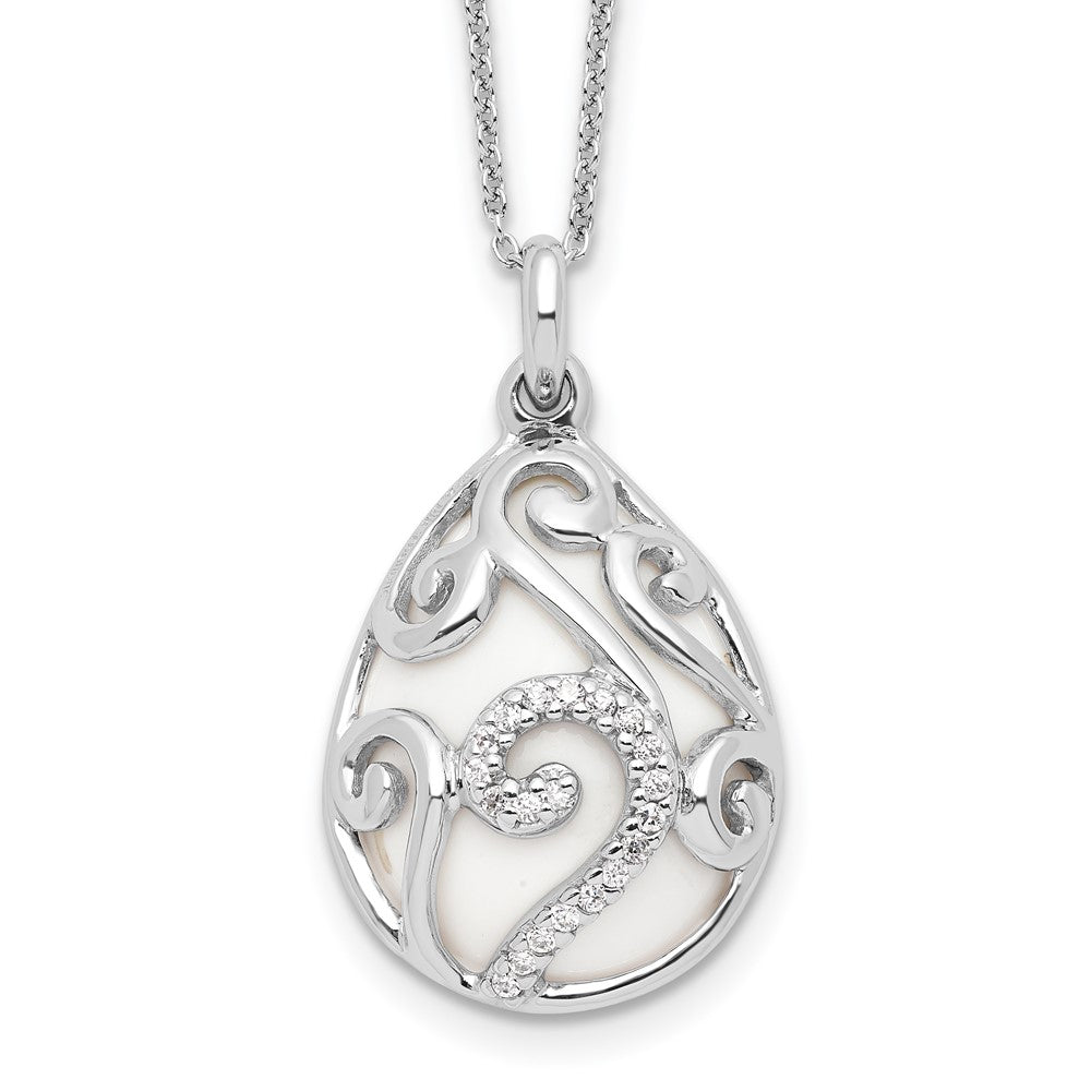 Sterling Silver Sentimental Expressions Rhodium-Plated White Agate Cz Dew Of Heaven 18In Necklace