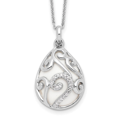 Sterling Silver Sentimental Expressions Rhodium-Plated White Agate Cz Dew Of Heaven 18In Necklace