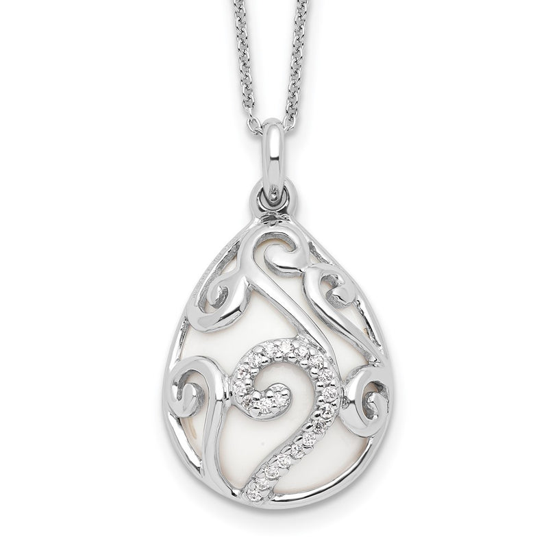 Sterling Silver Sentimental Expressions Rhodium-Plated White Agate Cz Dew Of Heaven 18In Necklace