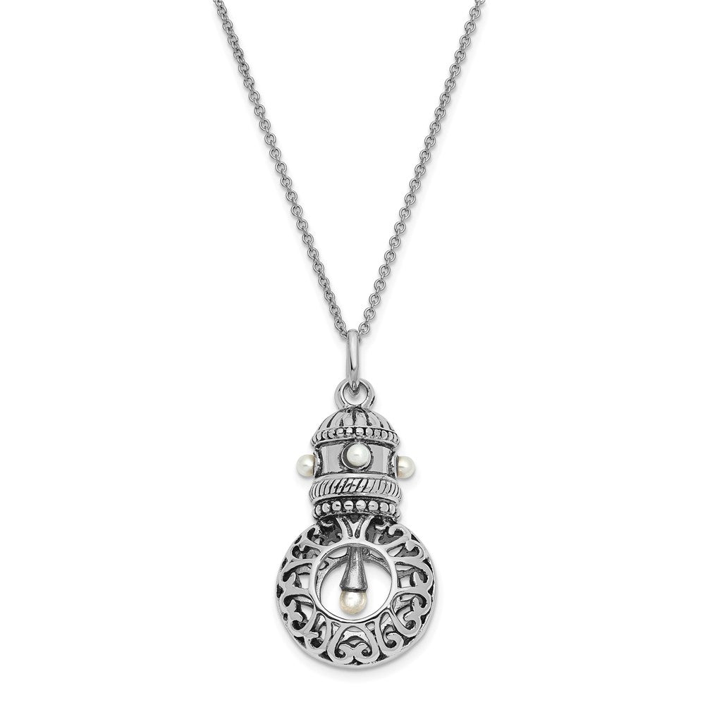 Sterling Silver Sentimental Expressions Rhodium-Plated Antiqued Fw Cultured Pearls Of Wisdom 18In Necklace