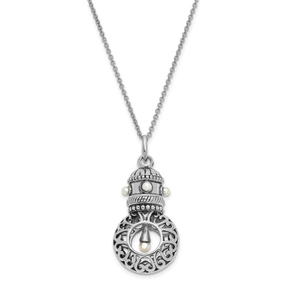 Sterling Silver Sentimental Expressions Rhodium-Plated Antiqued Fw Cultured Pearls Of Wisdom 18In Necklace